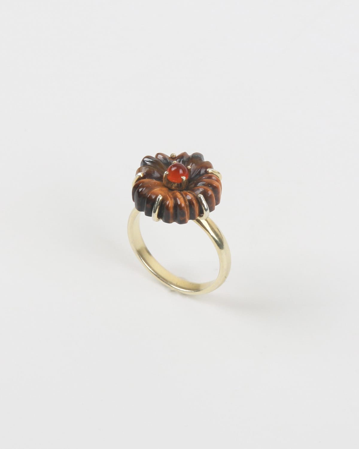 Flower Ring with Brown Tiger Eye