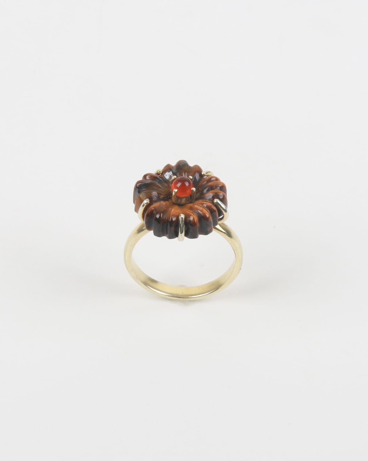 Flower Ring with Brown Tiger Eye