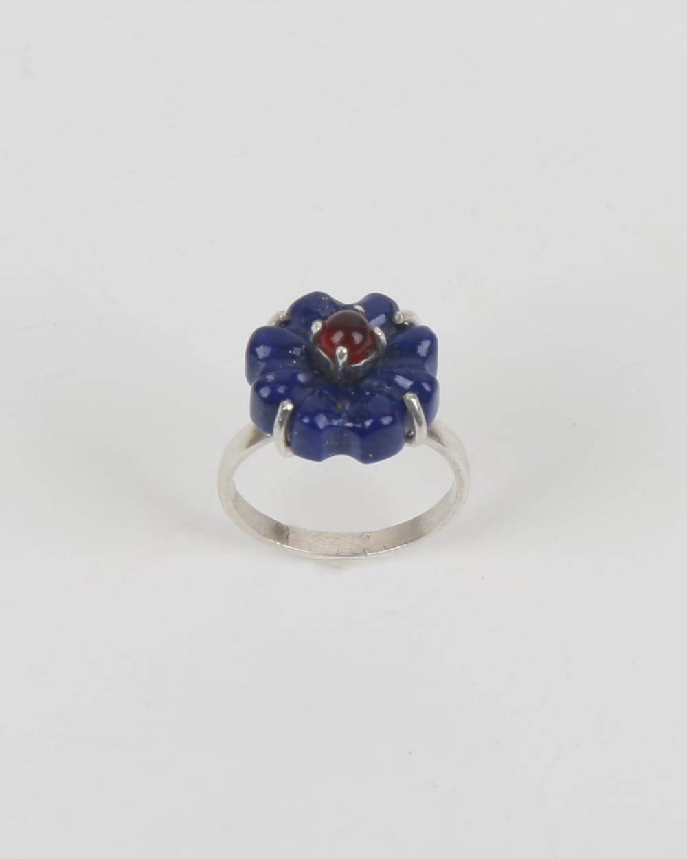 Necklace Set with Lapis Pendant & Flower Ring – Lapis Lazuli & Red Carnelian