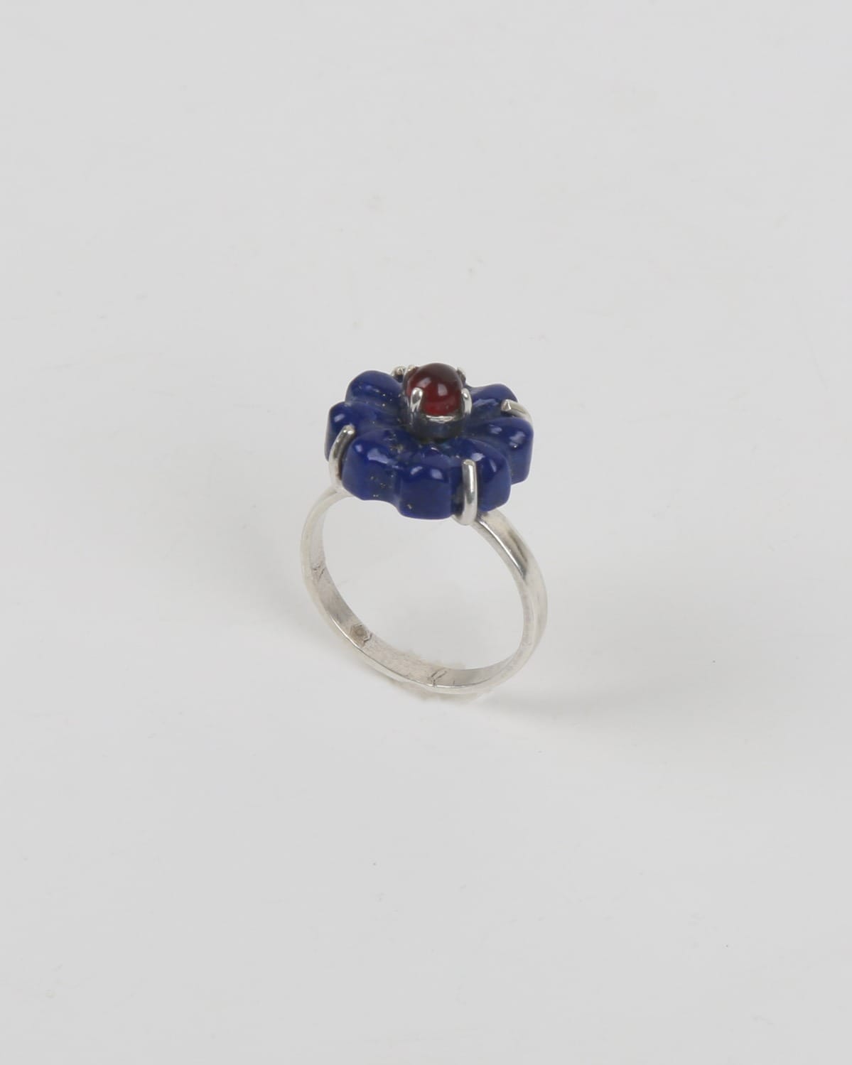 Necklace Set with Lapis Pendant & Flower Ring – Lapis Lazuli & Red Carnelian