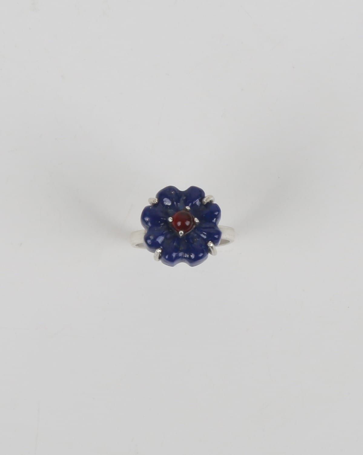 Necklace Set with Lapis Pendant & Flower Ring – Lapis Lazuli & Red Carnelian