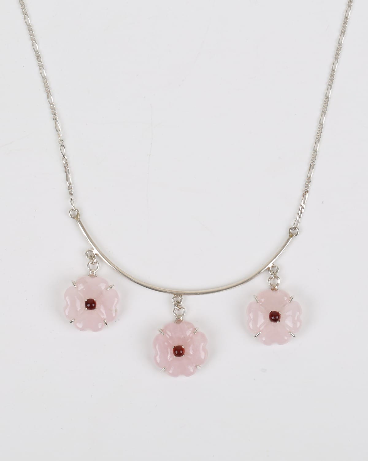 Flower Necklace with Pink Quartz