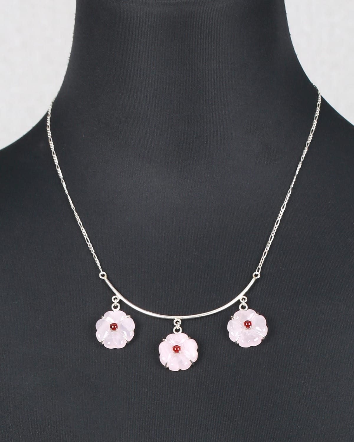 Flower Necklace with Pink Quartz