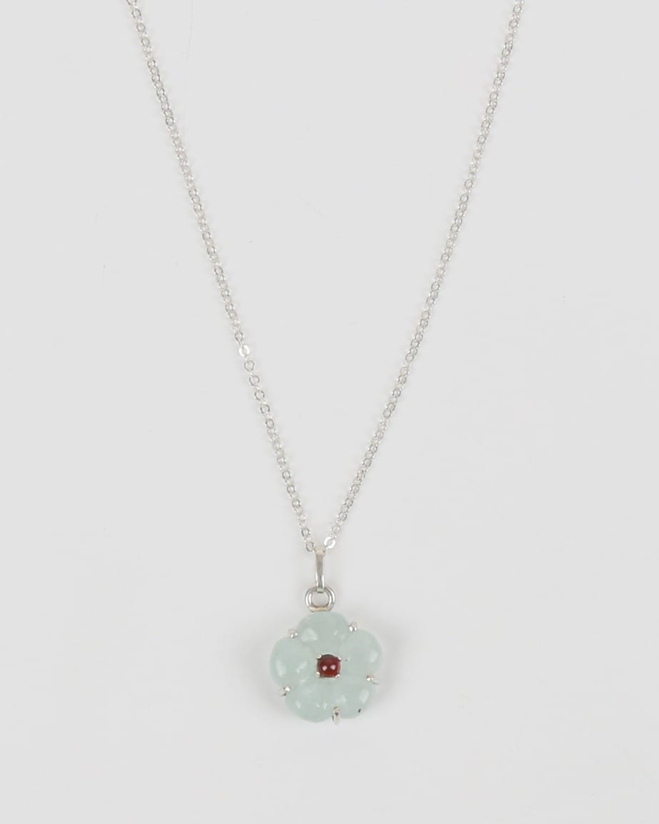 Flower Design Necklace & Bracelet Set – Aquamarine & Red Agate
