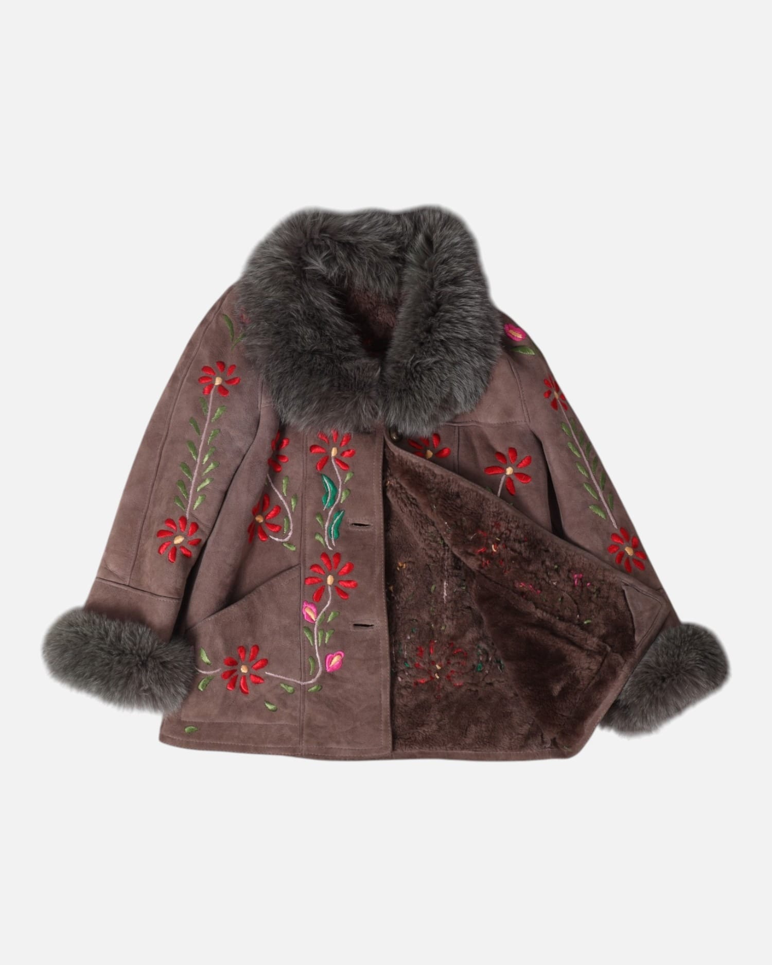 Brown Embroidered Winter Coat
