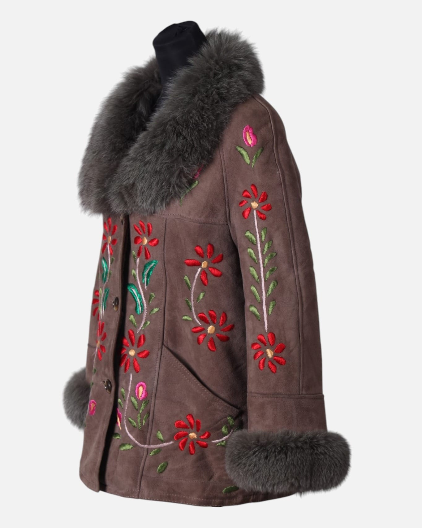 Brown Embroidered Winter Coat