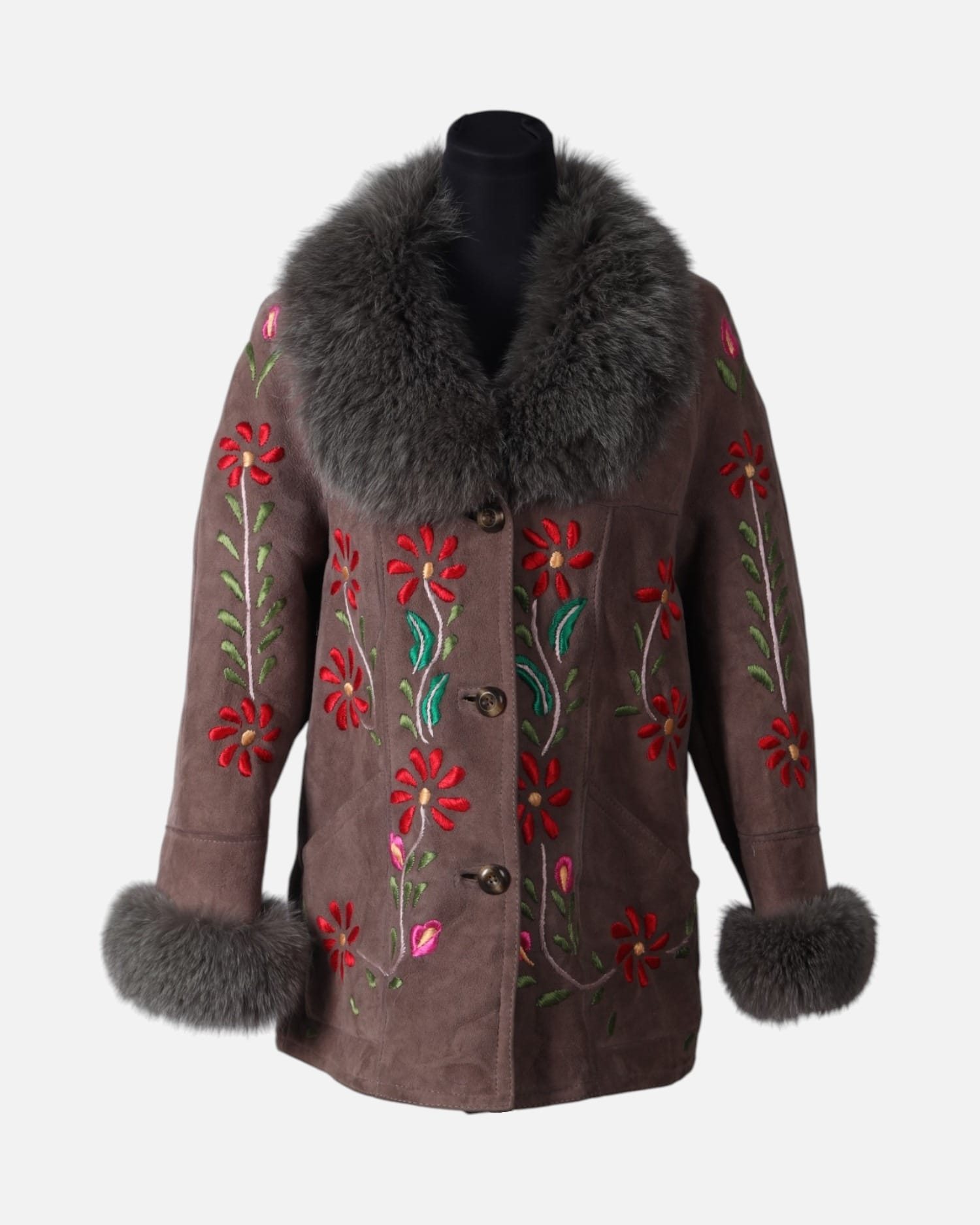 Brown Embroidered Winter Coat