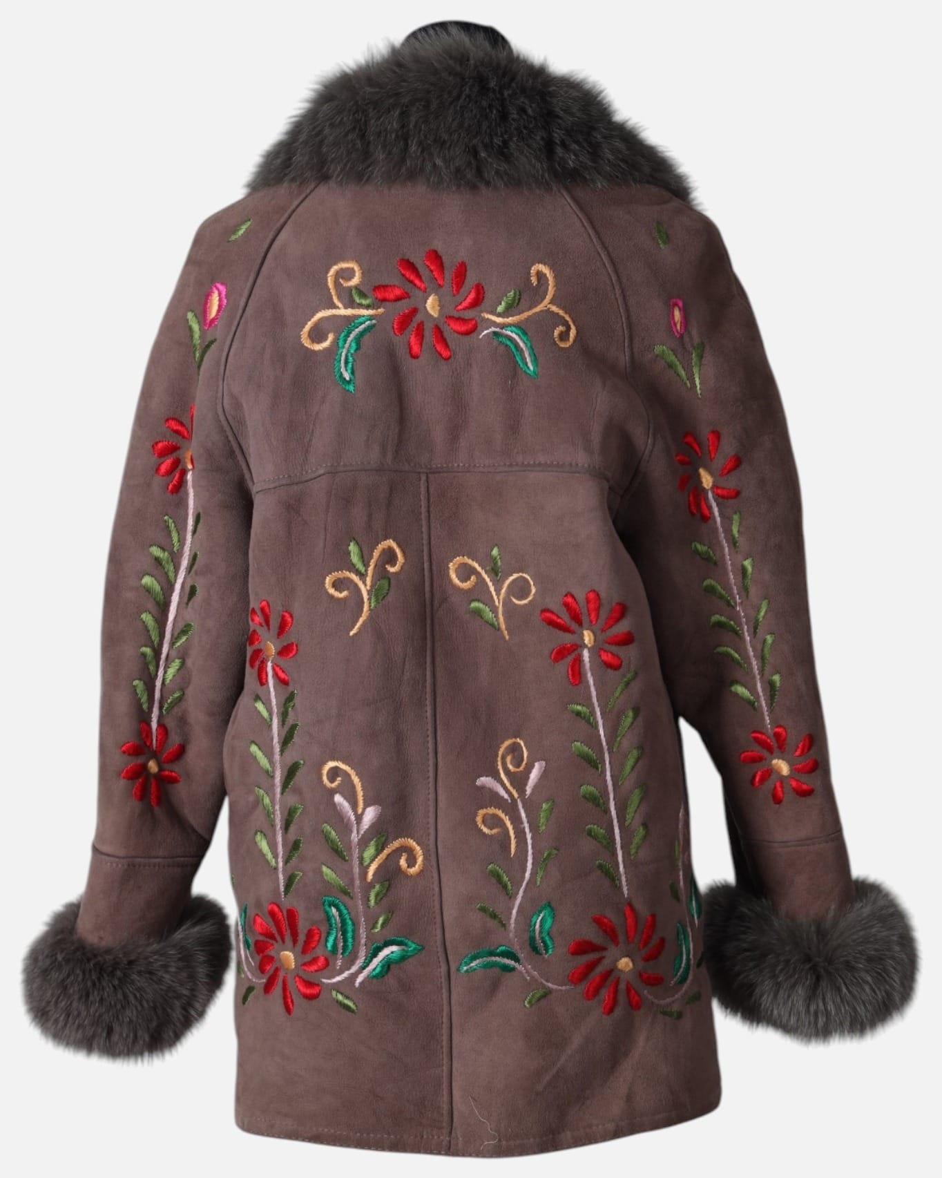 Brown Embroidered Winter Coat