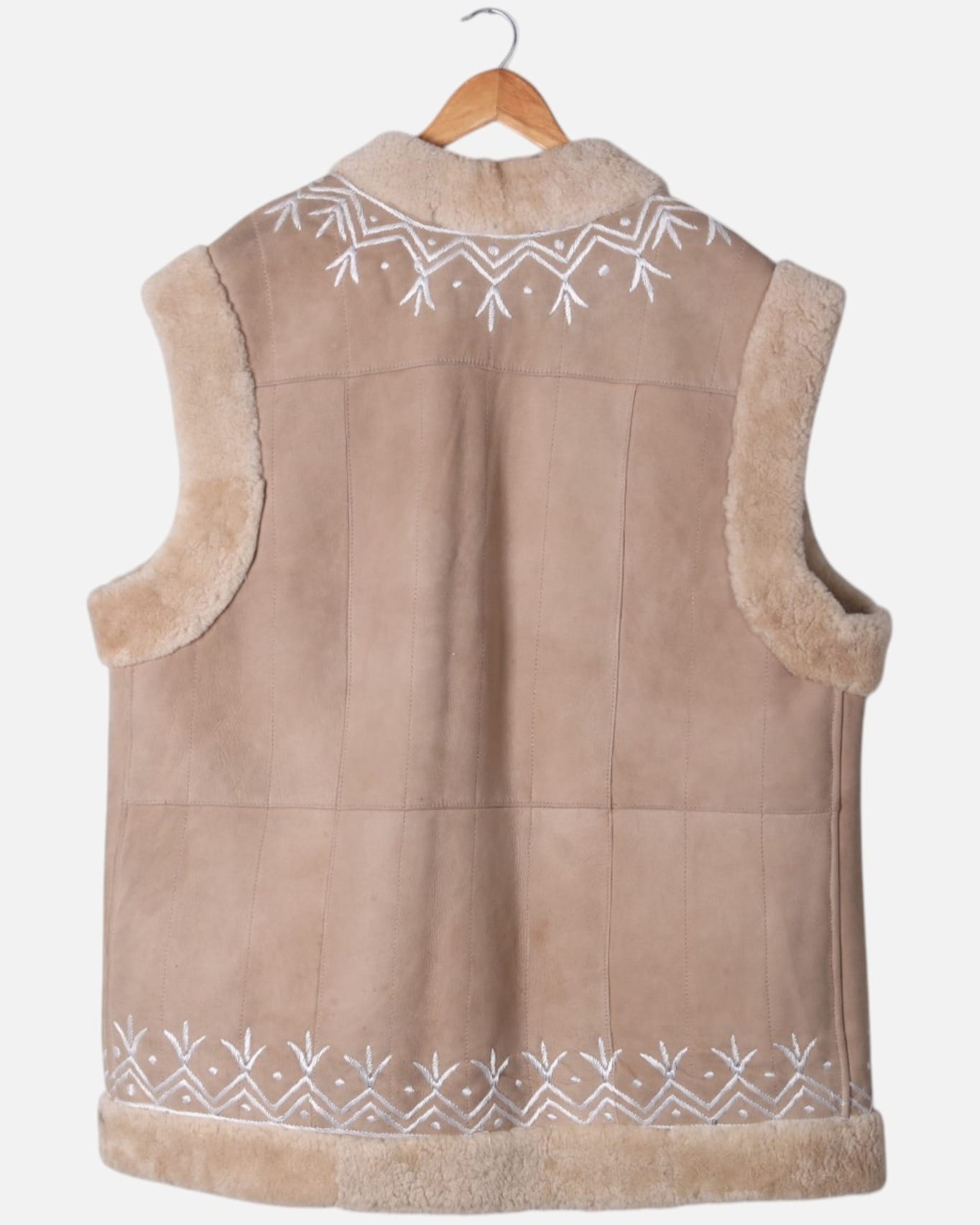 Beige Embroidered Shearling Vest
