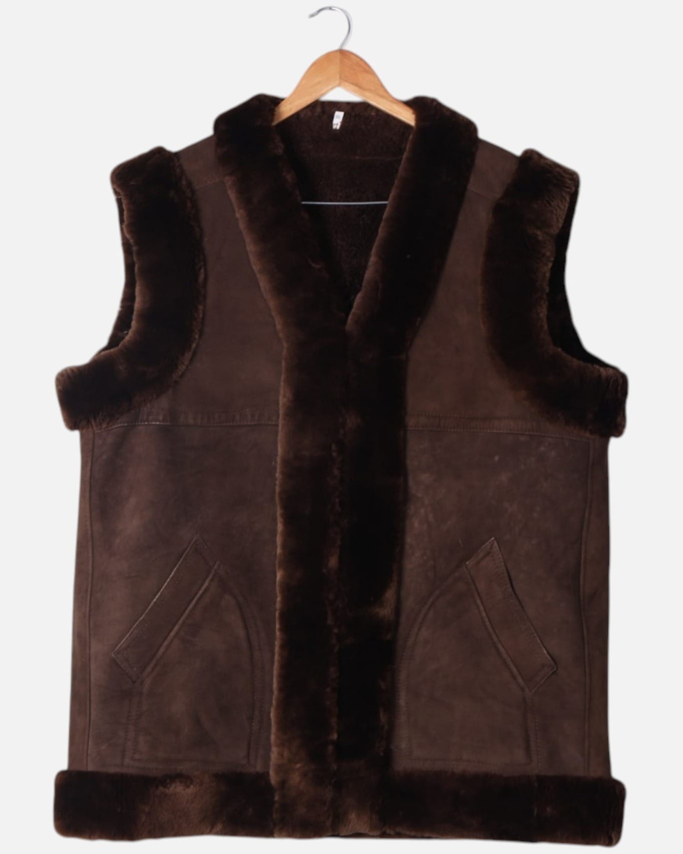 Brown Vest with Fur Trim Handmade