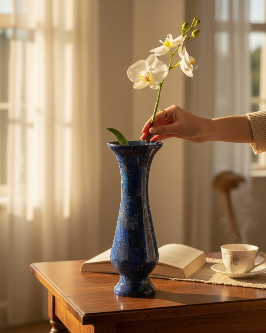 Lapis Flower Vase Handcrafted Lapis Stone Vase for Flowers