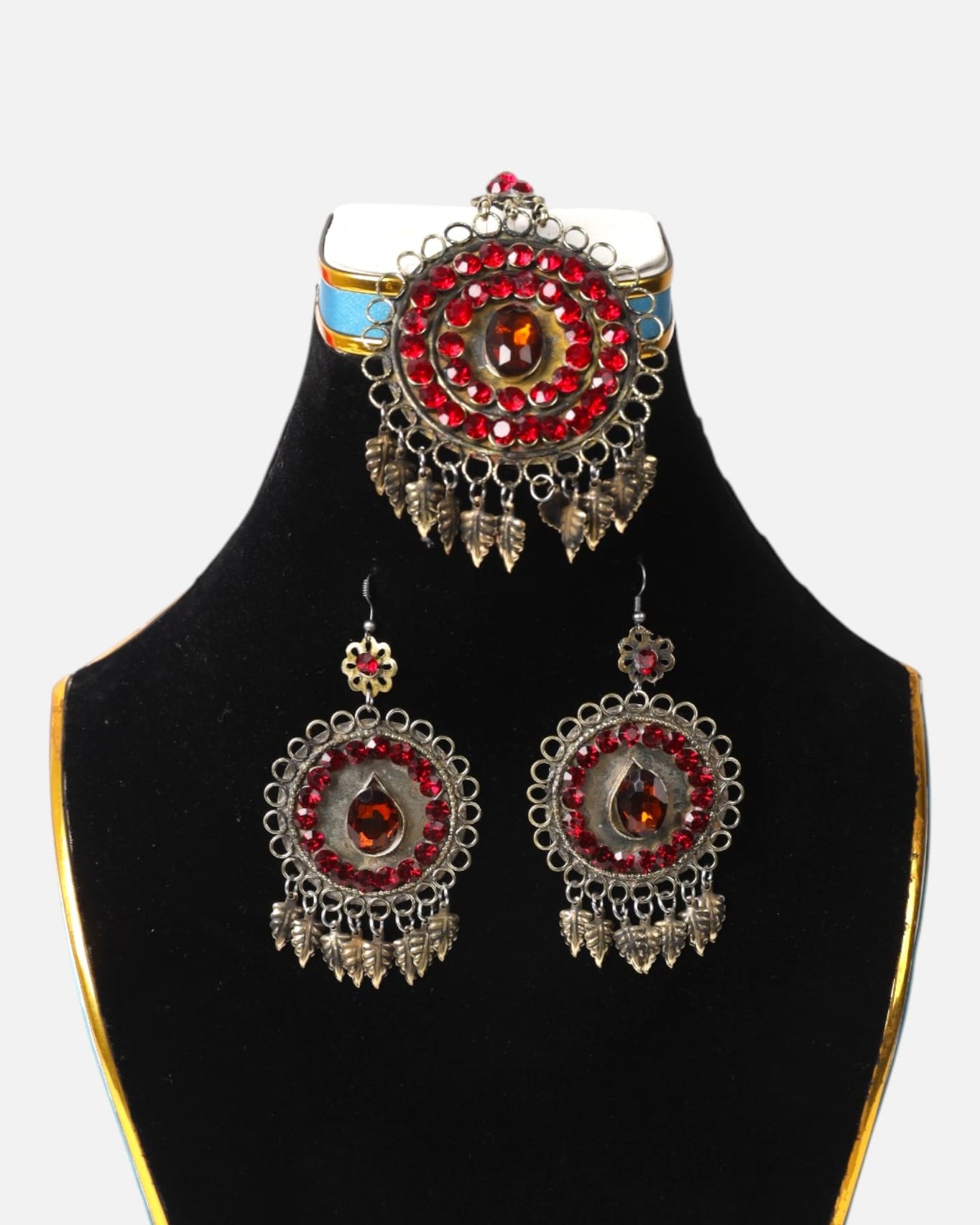 Ruby Red Gemstone Afghan Choker Set