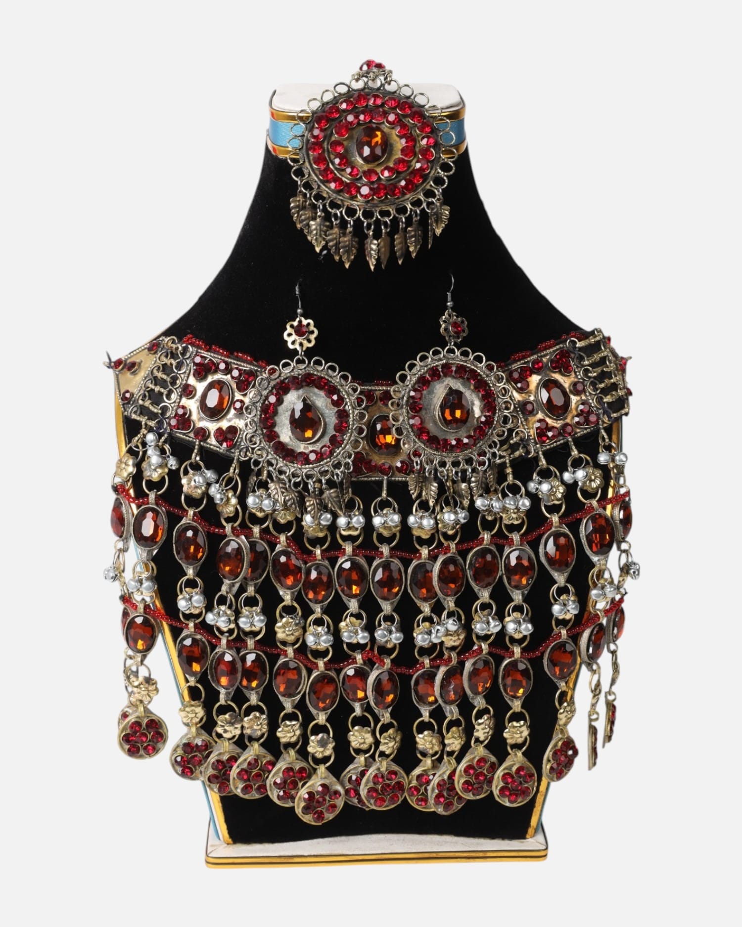 Ruby Red Gemstone Afghan Choker Set