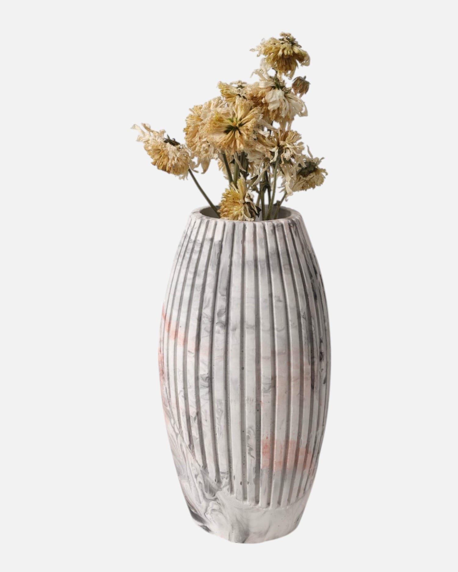 Ribbed Marble Vase – Grey and White Design