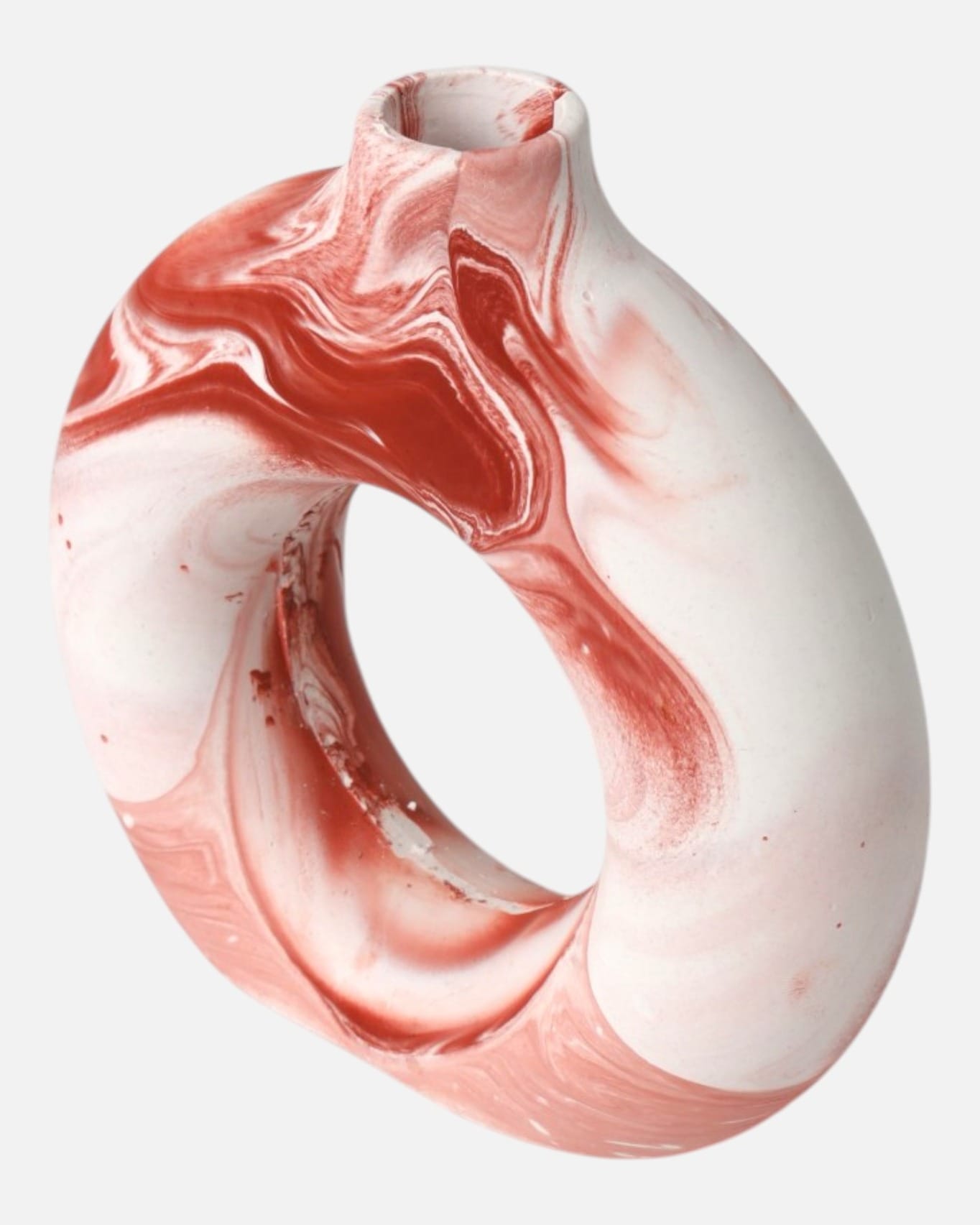 Red & White Swirl Ring Vase – Handcrafted Resin Design