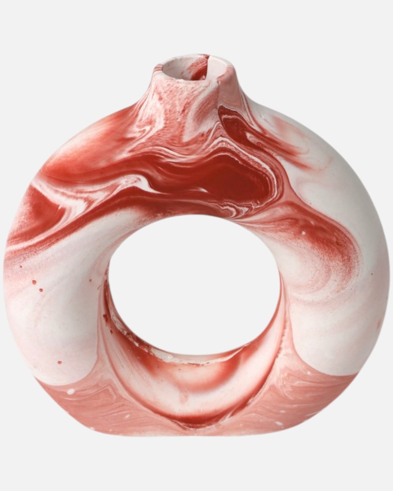 Red & White Swirl Ring Vase – Handcrafted Resin Design