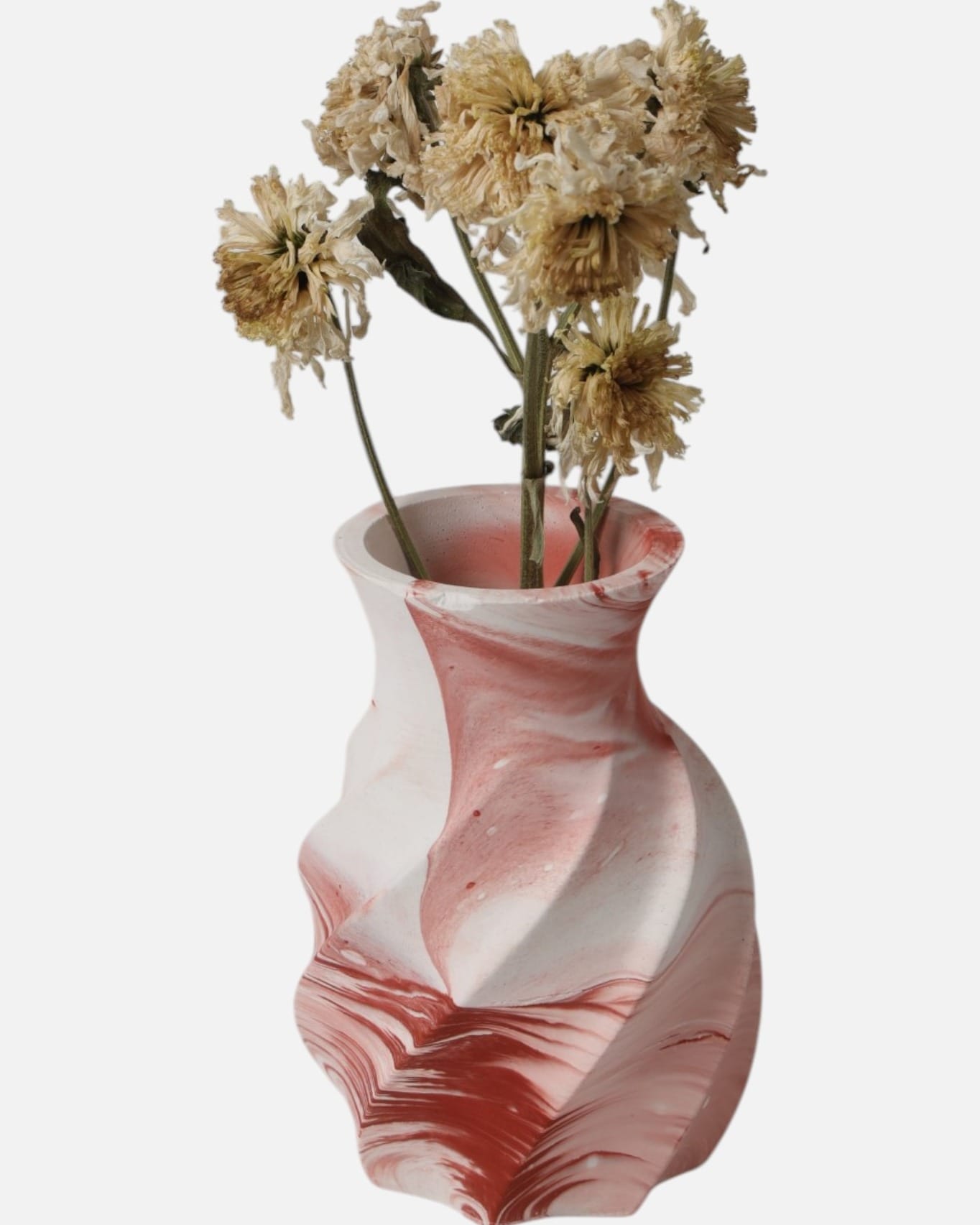 Twist Decorative Vase – Red & White Swirl Marble Design