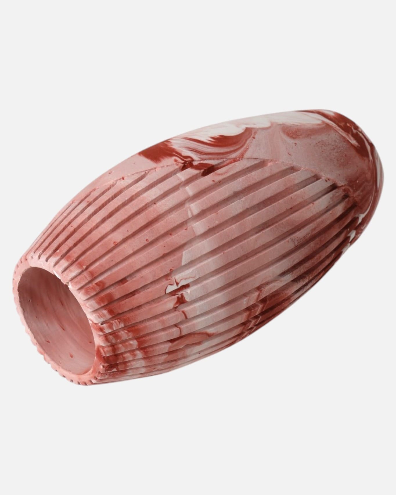 Decorative Ribbed Vase – Red & White Marble Design