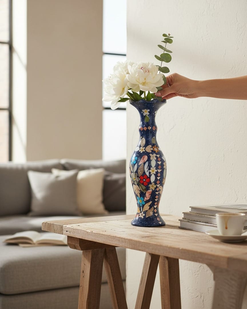 Fancy Lapis Flower Vase Handmade Decorative Vase