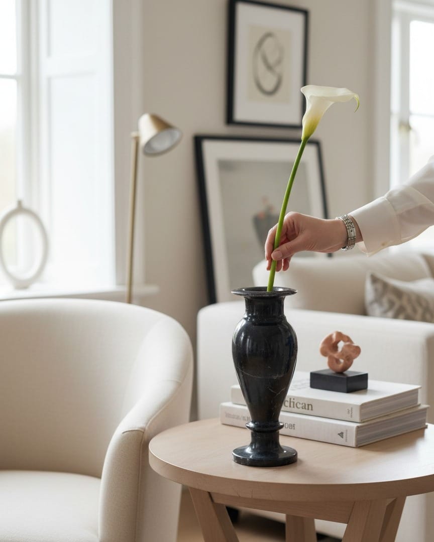 Black Stone Flower Handmade Decorative Vase