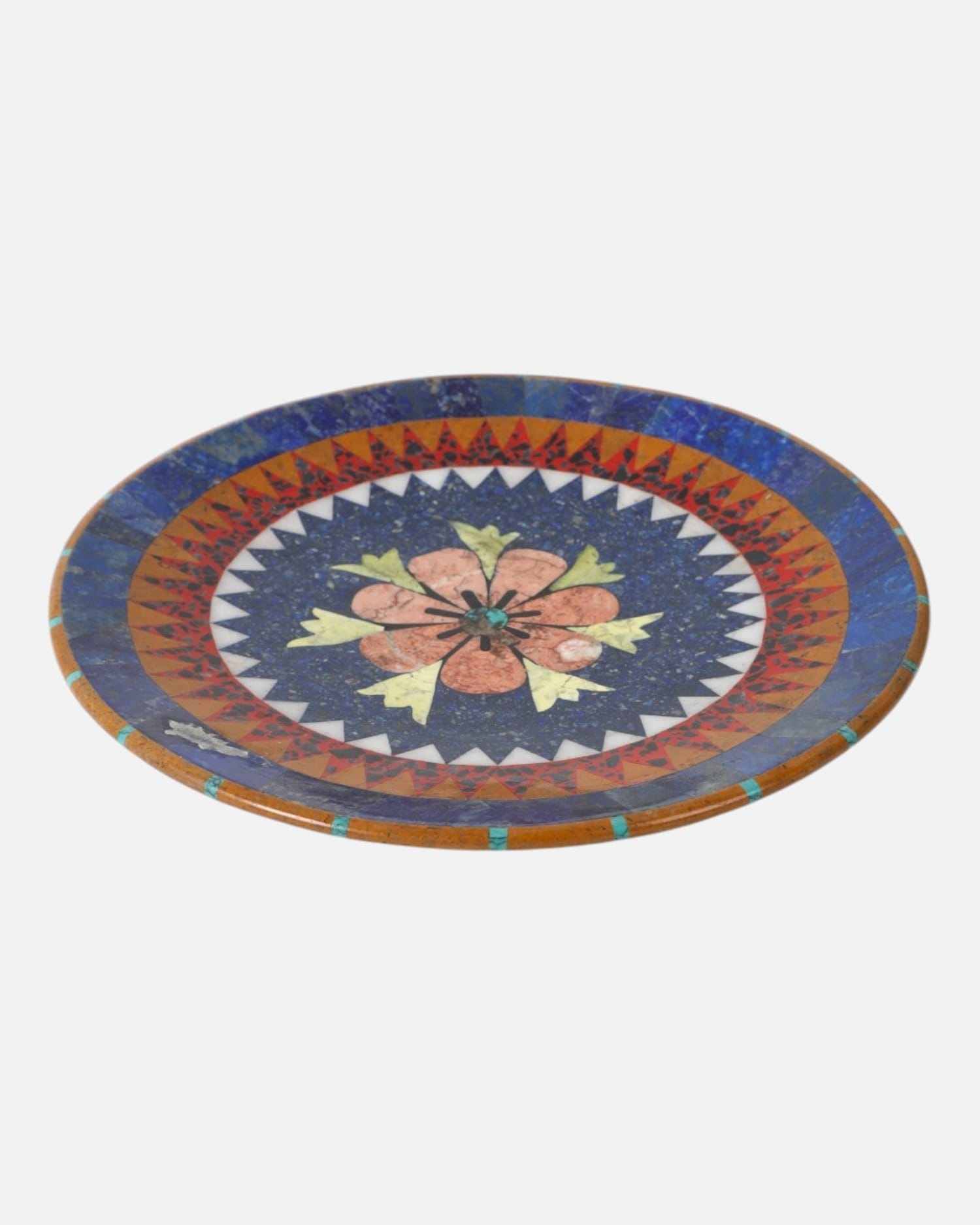 Floral Mosaic Stone Plate Lapis & Turquoise Decorative Plate