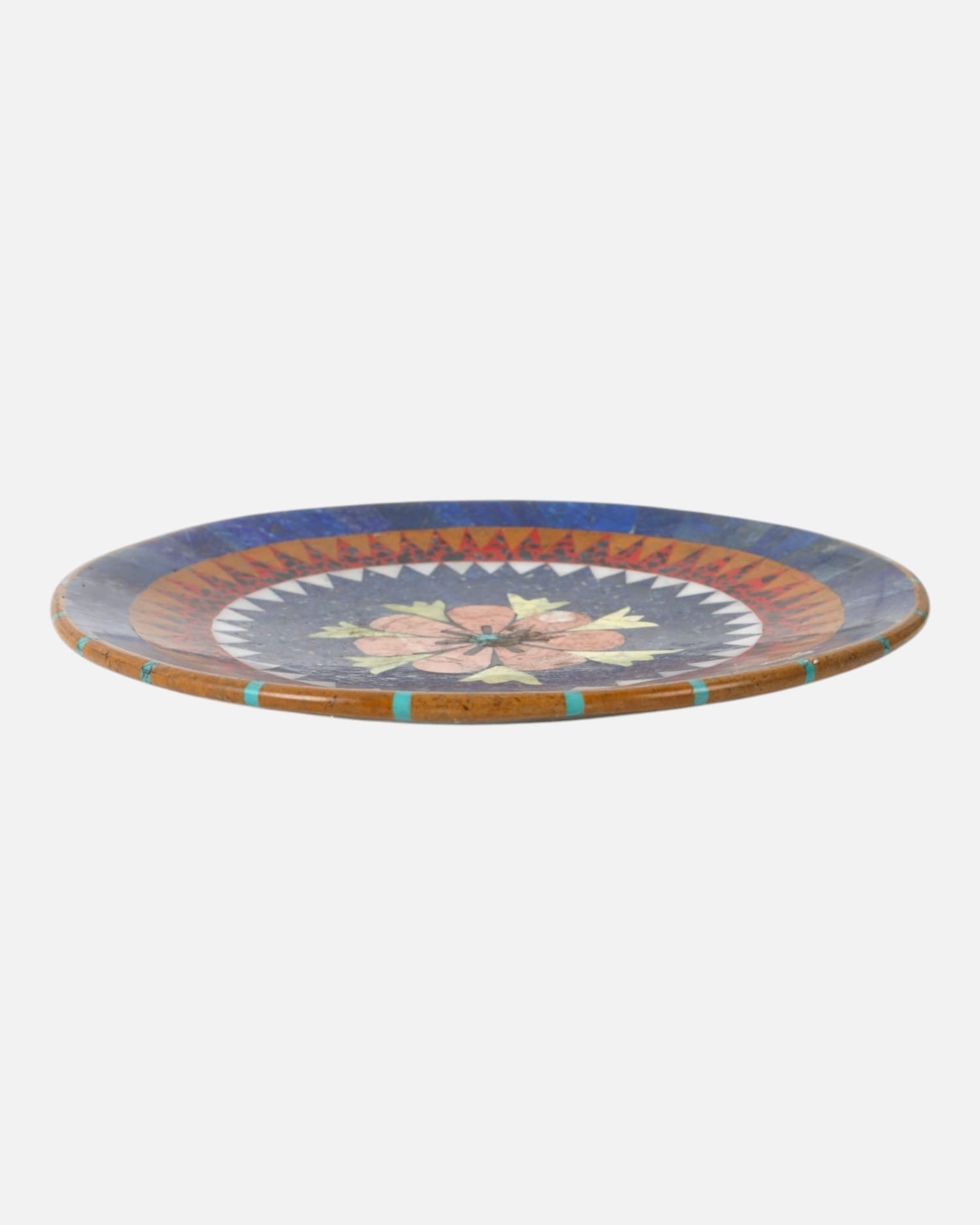 Floral Mosaic Stone Plate Lapis & Turquoise Decorative Plate