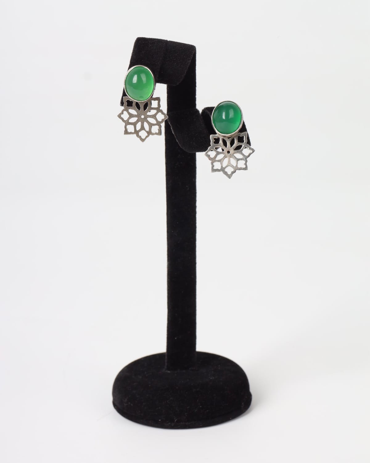 Green Agate Silver Earrings – 925 Floral Drop Design