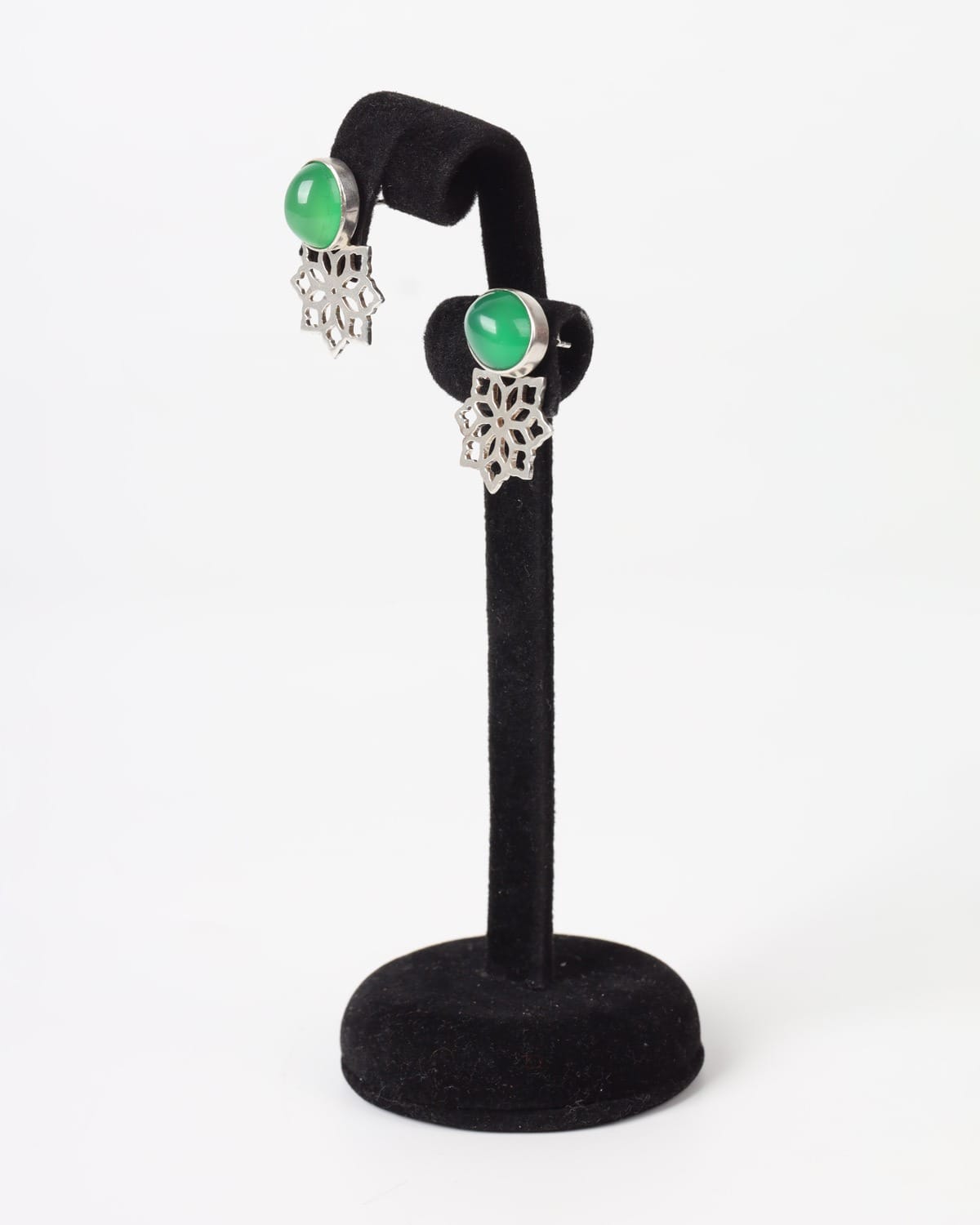 Green Agate Silver Earrings – 925 Floral Drop Design
