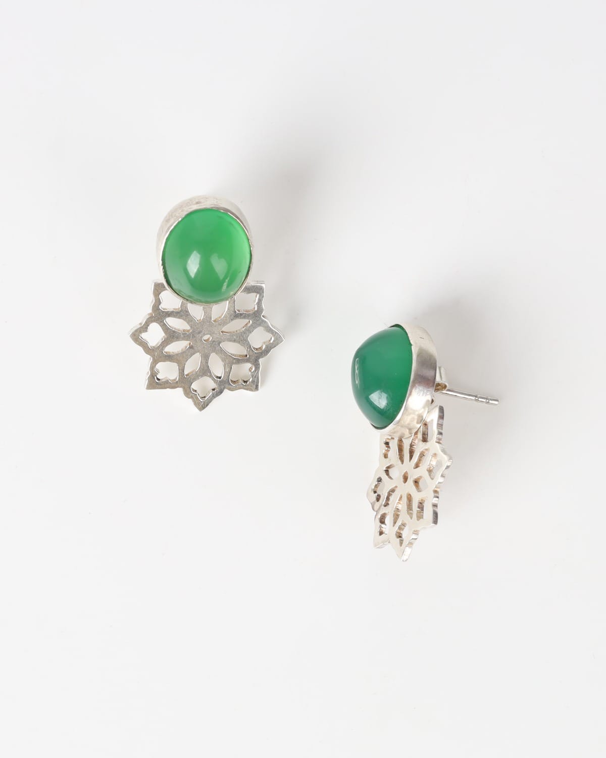 Green Agate Silver Earrings – 925 Floral Drop Design