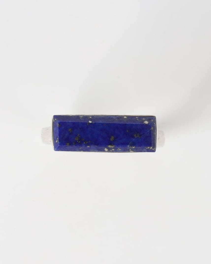 Lapis Lazuli Bar Ring – 925 Silver Minimal Design