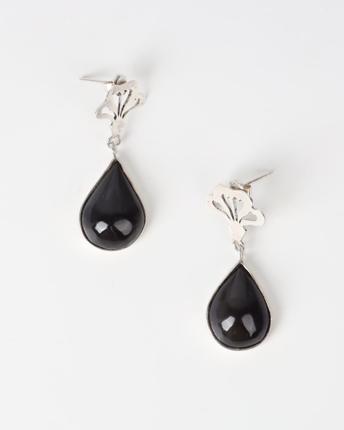 Black Agate Teardrop Set – 925 Silver Necklace & Earrings