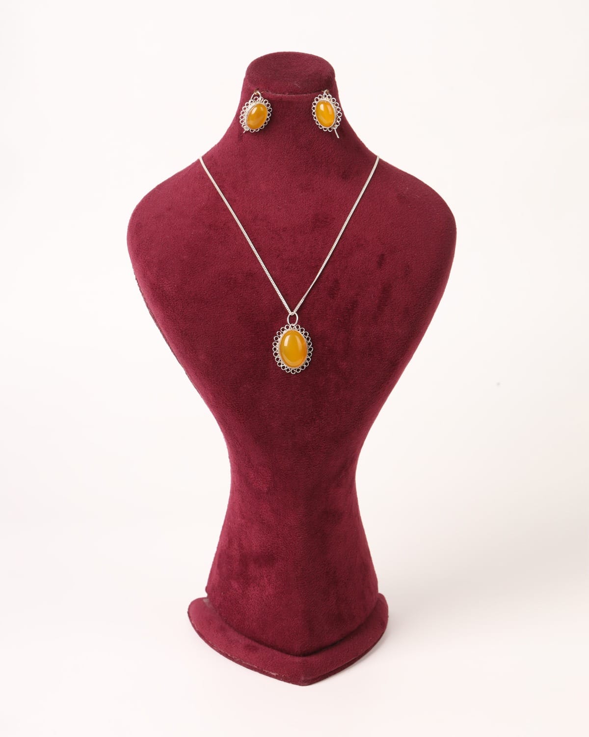 Yellow Agate Sun Set – 925 Silver Necklace, Earrings & Bracelet