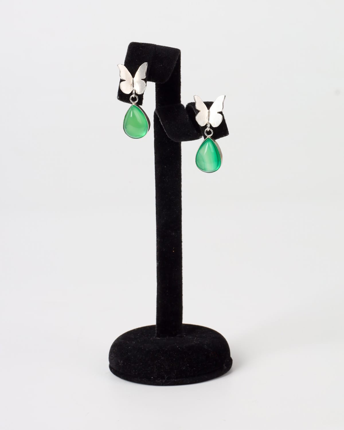 Green Agate Butterfly Drop Earrings – 925 Silver