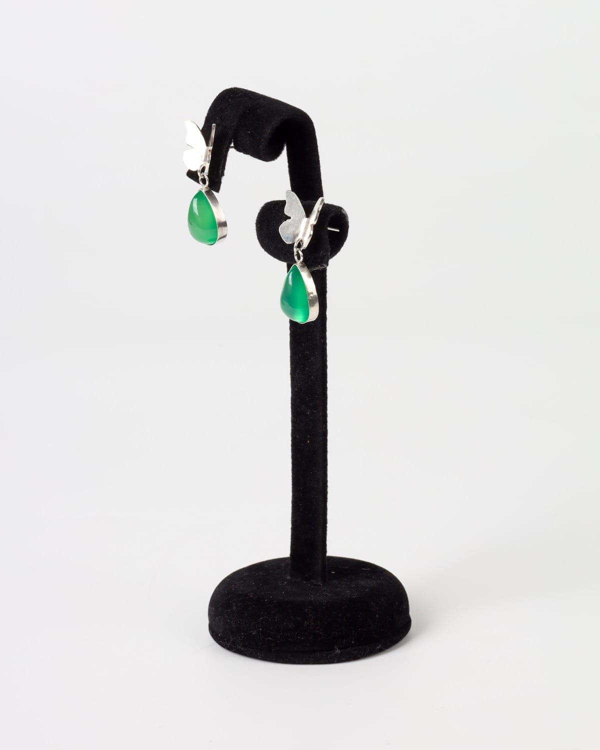 Green Agate Butterfly Drop Earrings – 925 Silver