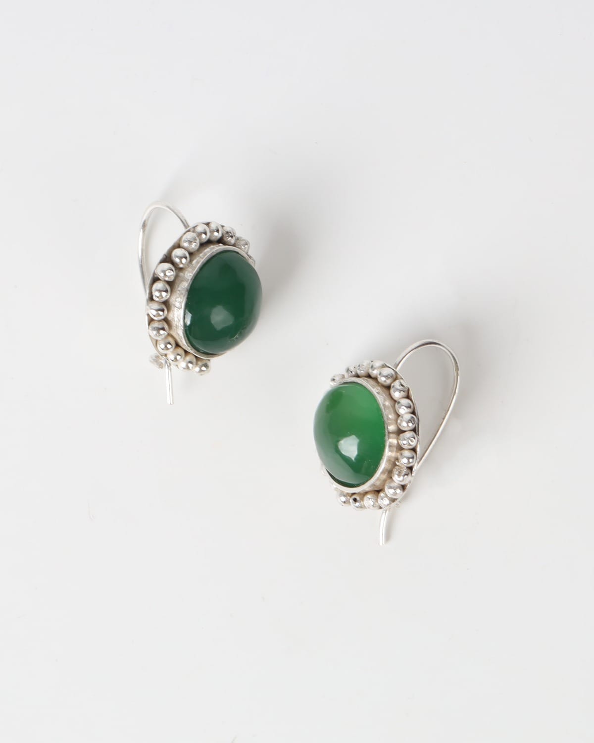 Green Agate Oval Earrings – 925 Silver