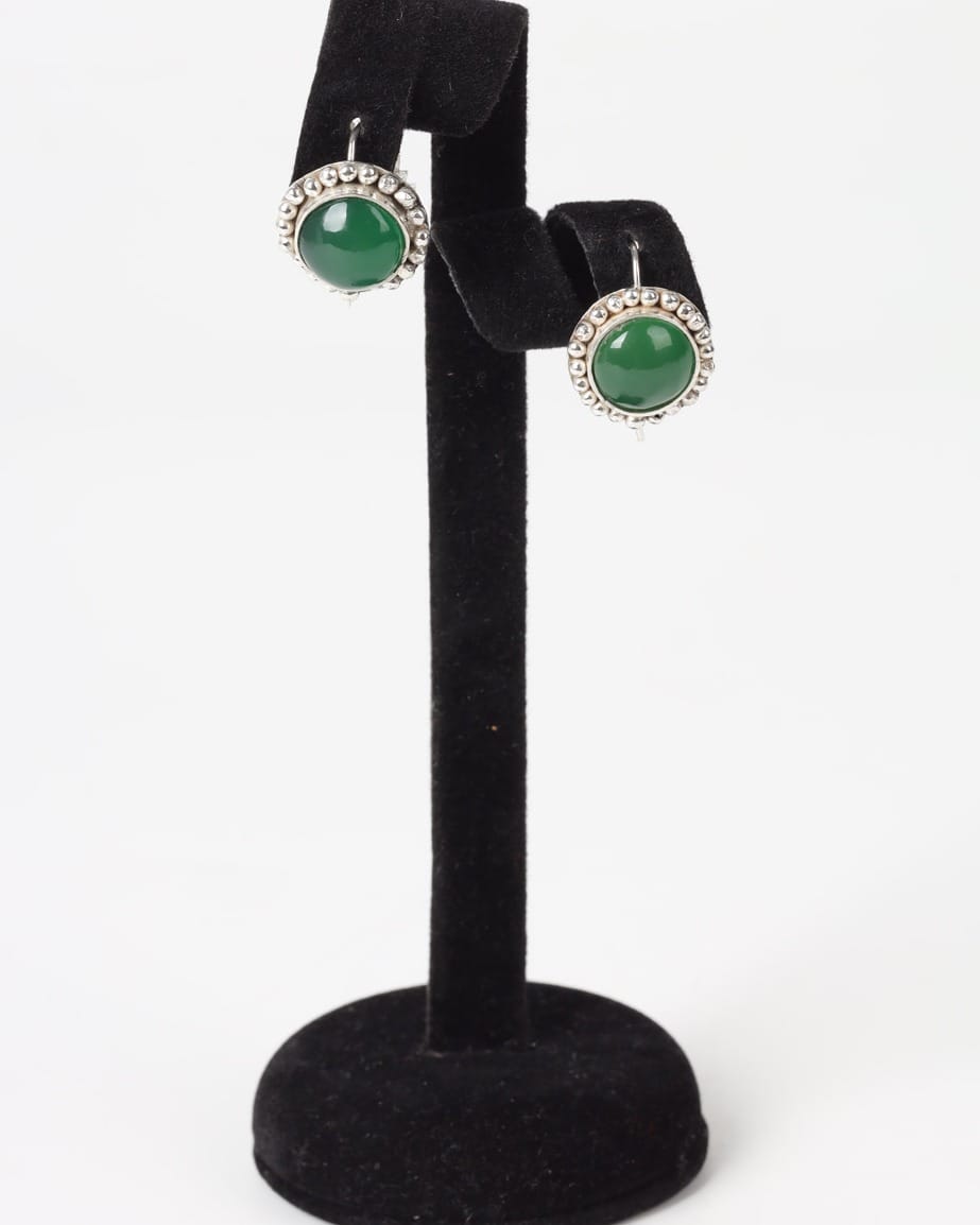 Green Agate Oval Earrings – 925 Silver