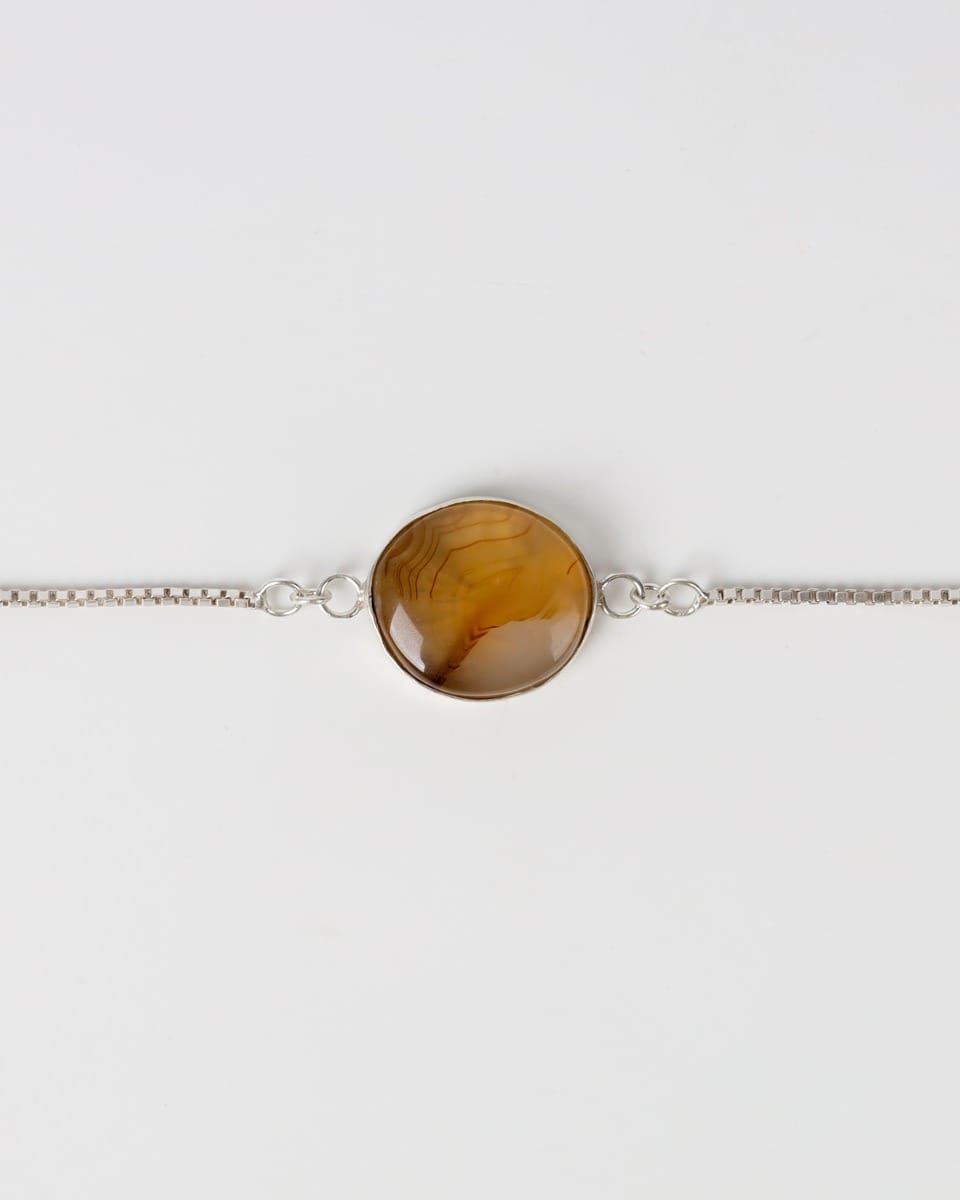 Amber Agate Bracelet – 925 Silver Chain