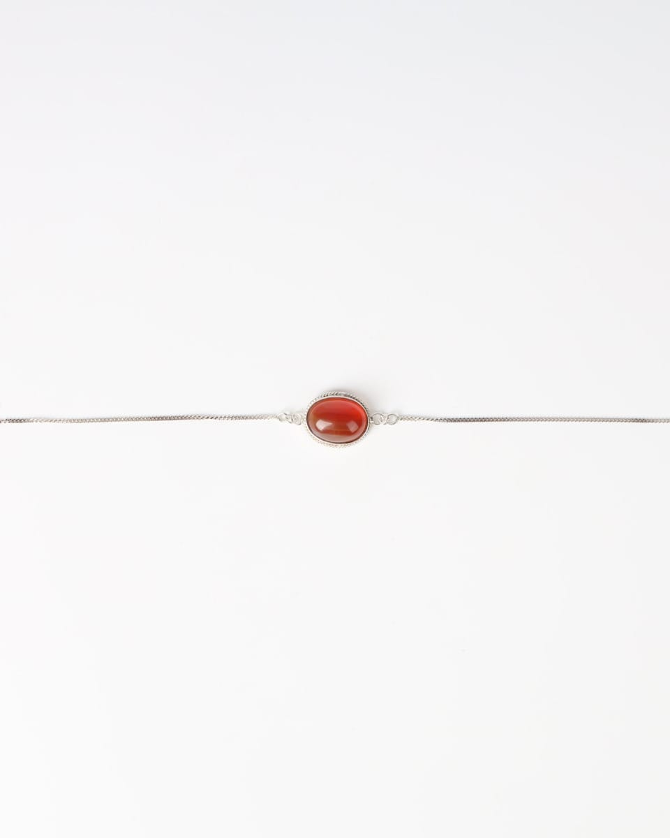 Red Agate Oval Bracelet – 925 Sterling Silver Minimal Chain
