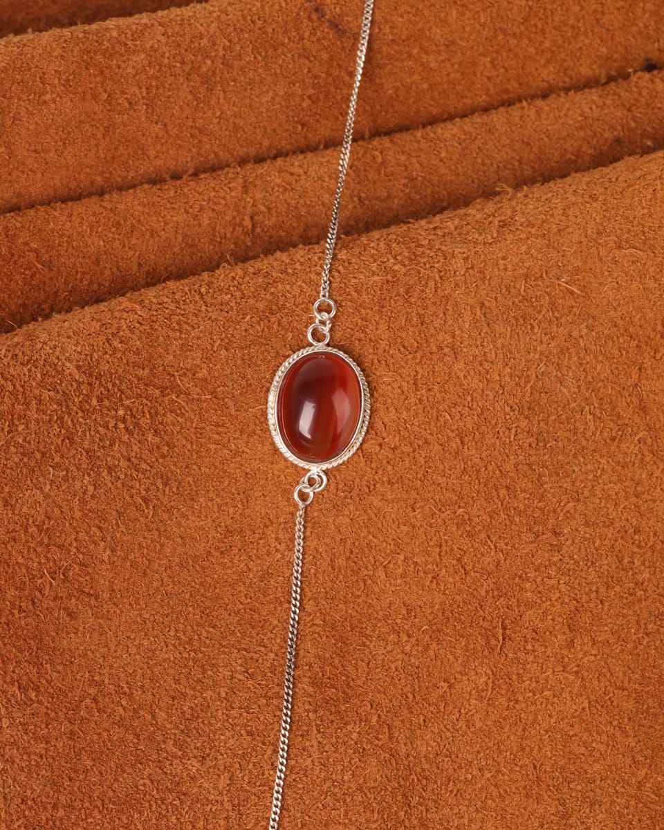 Red Agate Oval Bracelet – 925 Sterling Silver Minimal Chain