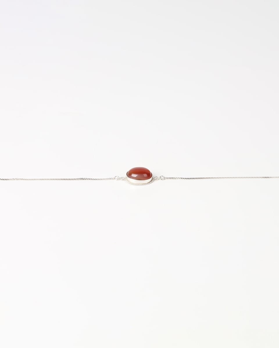 Red Agate Oval Bracelet – 925 Sterling Silver Minimal Chain