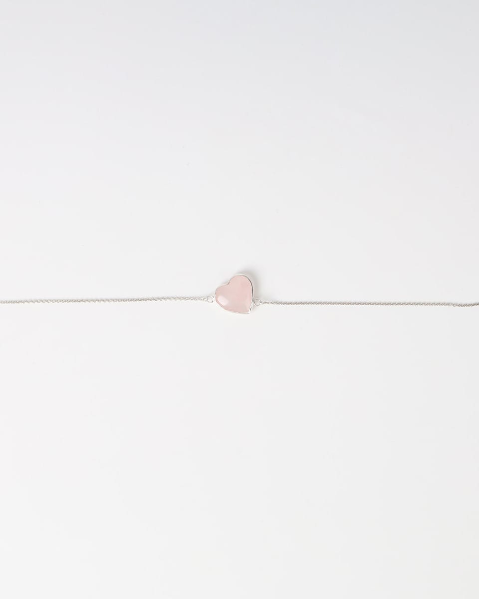 Rose Quartz Heart Bracelet – 925 Sterling Silver Chain
