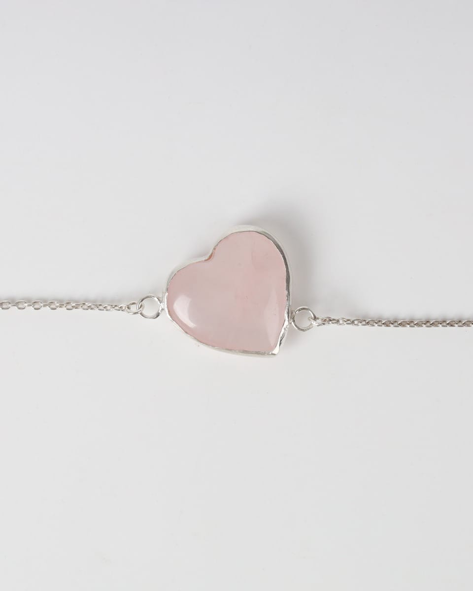 Rose Quartz Heart Bracelet – 925 Sterling Silver Chain