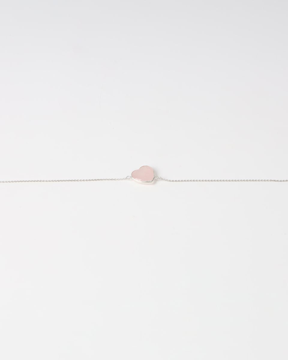 Rose Quartz Heart Bracelet – 925 Sterling Silver Chain