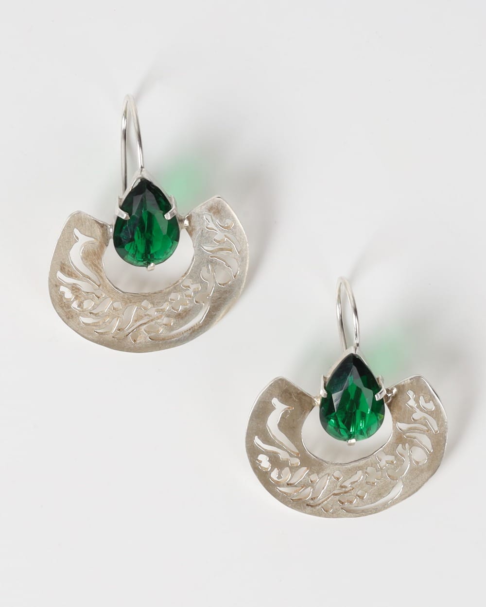Green Gemstone Drop Earrings – 925 Silver Filigree Design