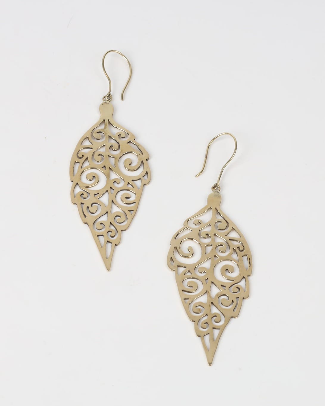 Filigree Leaf Earrings – Bronze Drop Design