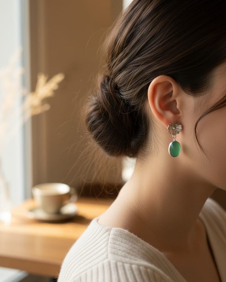 Green Agate Clover Drop Earrings – 925 Silver Elegant Design