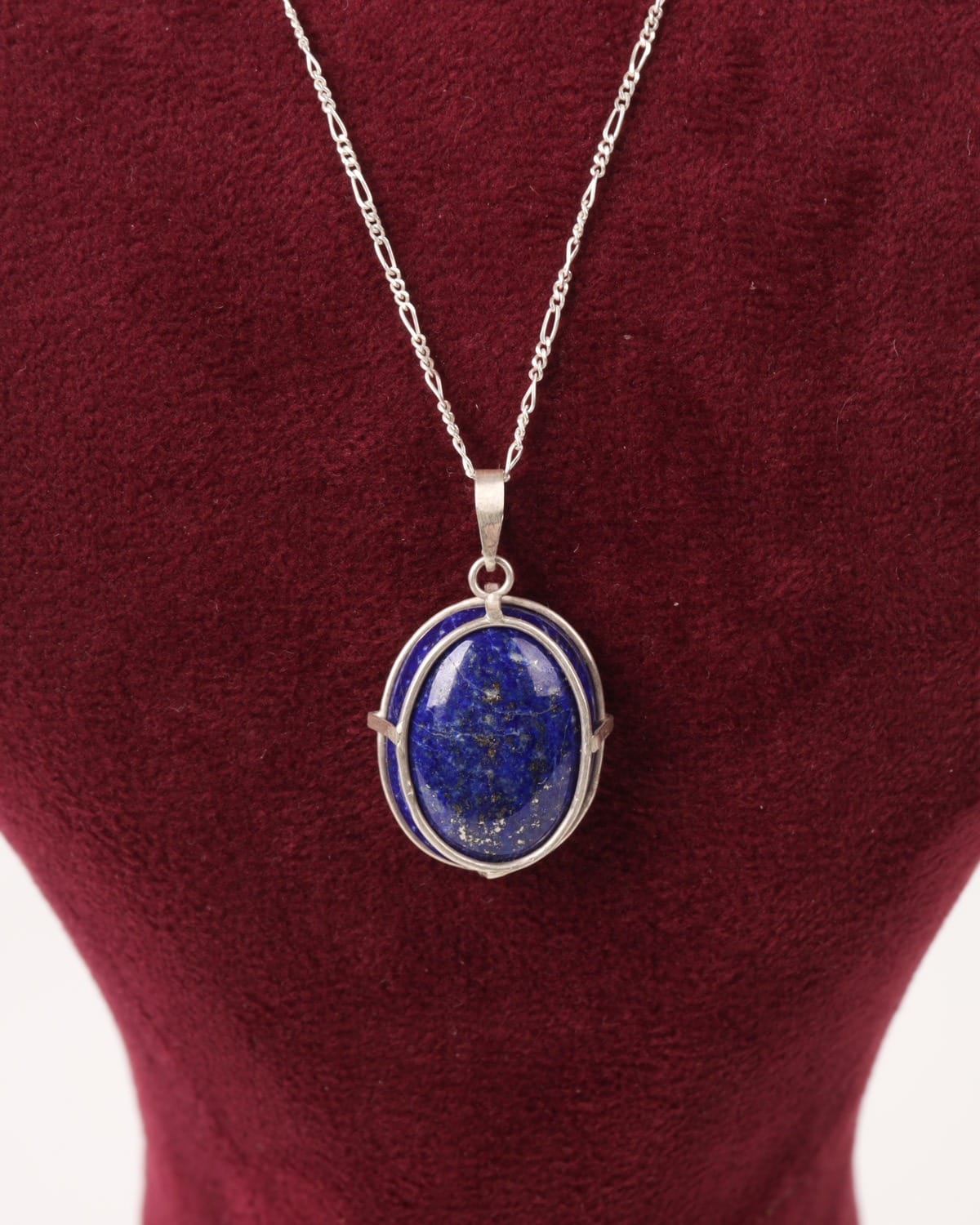 Oval Lapis Lazuli Silver Pendant Necklace