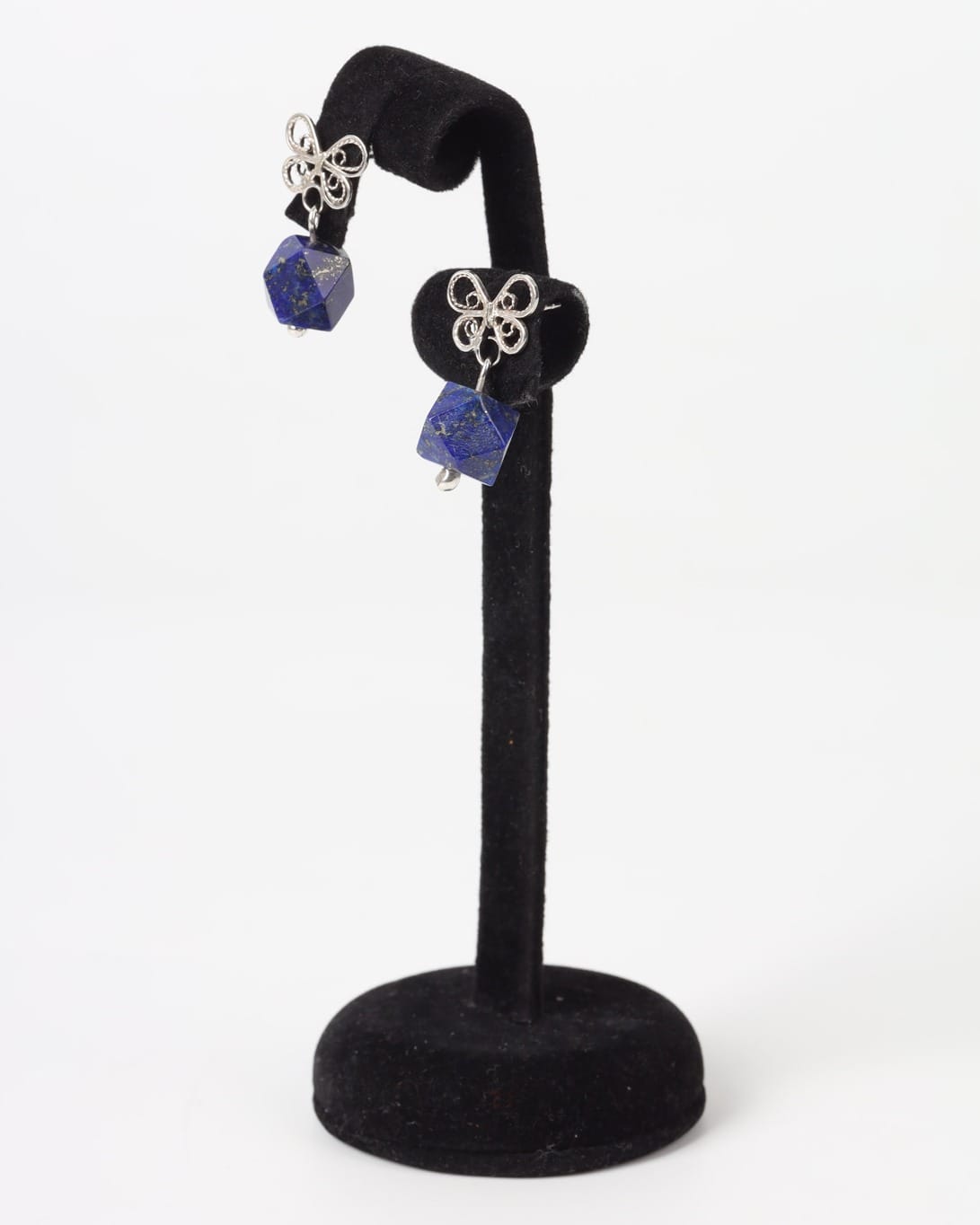 Lapis Lazuli Cube Drop Earrings – 925 Silver Butterfly Design