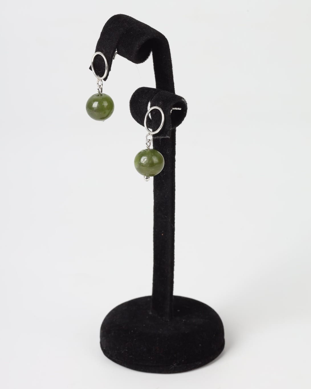 Green Bead Hoop Earrings – 925 Silver Minimal Drop Design