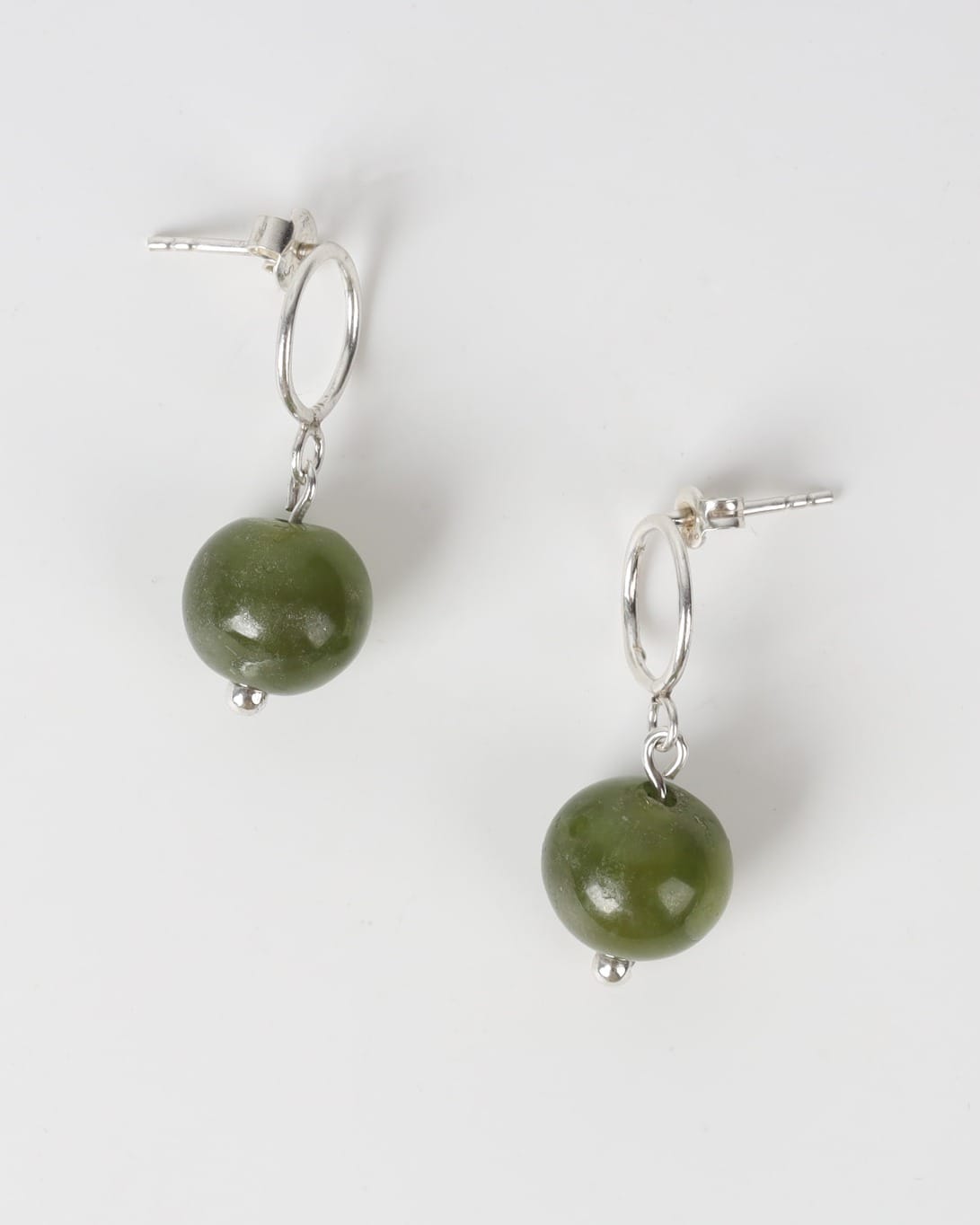 Green Bead Hoop Earrings – 925 Silver Minimal Drop Design